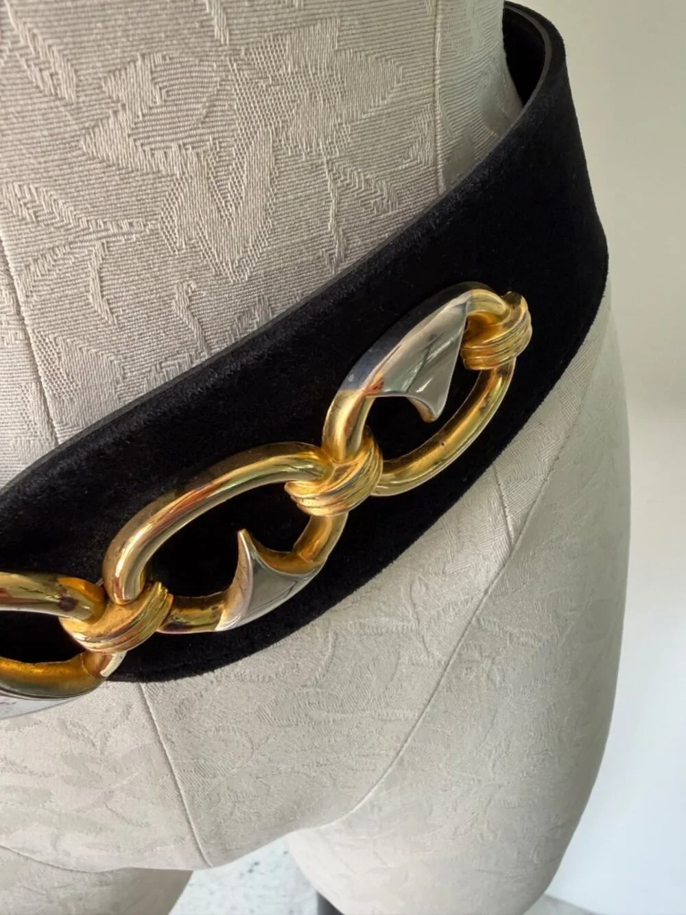 Vintage Womens Suede Two Tone Metal Statement Wide Waist Cinch Belt One Size